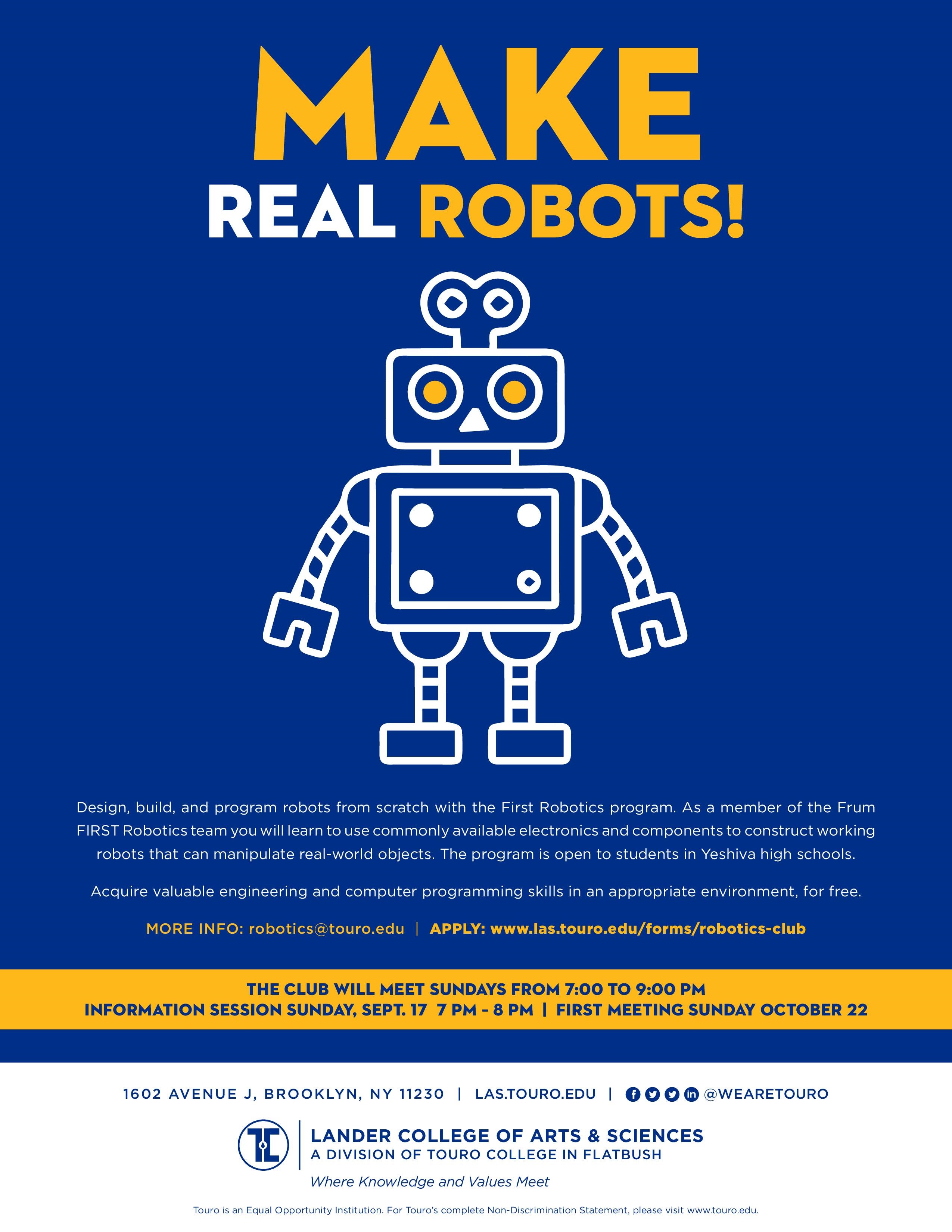 Join the frum FIRST robotics team and make real robots!