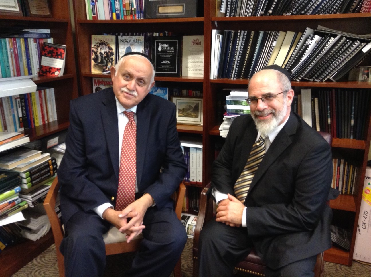 Dr. Henry Abramson (right), newly-appointed academic dean of the Lander College of Arts and Sciences in Flatbush (LAS), sits with Dr. Robert Goldschmidt, executive dean of LAS and Touro’s vice president for planning and assessment.