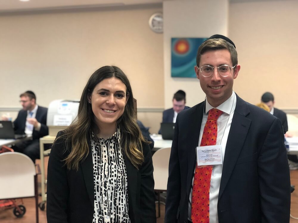 Students at Lander College of Arts and Sciences helped low-income New Yorkers file their taxes as part of the VITA program. Above: students Elisheva Rosenberg and Yerucham Klein worked as site coordinators for the program. 